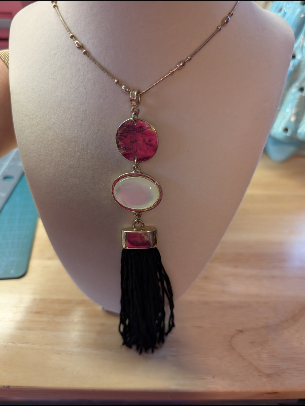 The Limited Gold-Tone Pink, White & Black Tassel Pendant Necklace
